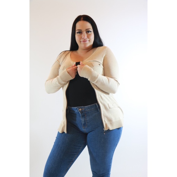 Cream White House Black Market Zip Up Sweater - Picture 3 of 3